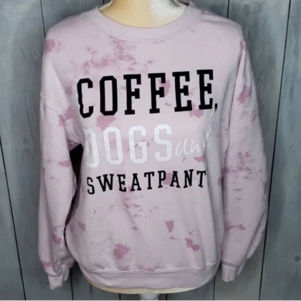 Cute Sweatshirt - Coffee & Dog Lover - Womens Juniors Large 11/13
